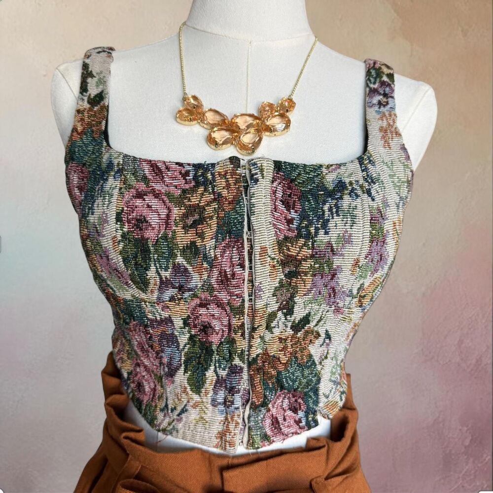 Women's Floral Tapestry Corsette Size XS/S Cropped Regency Coquette Romantic